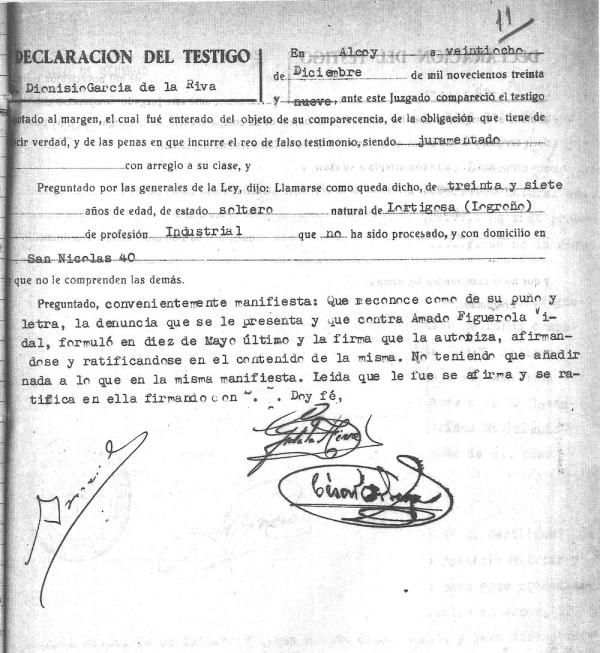 Declaración del testigo Dionisio García de la Riva
